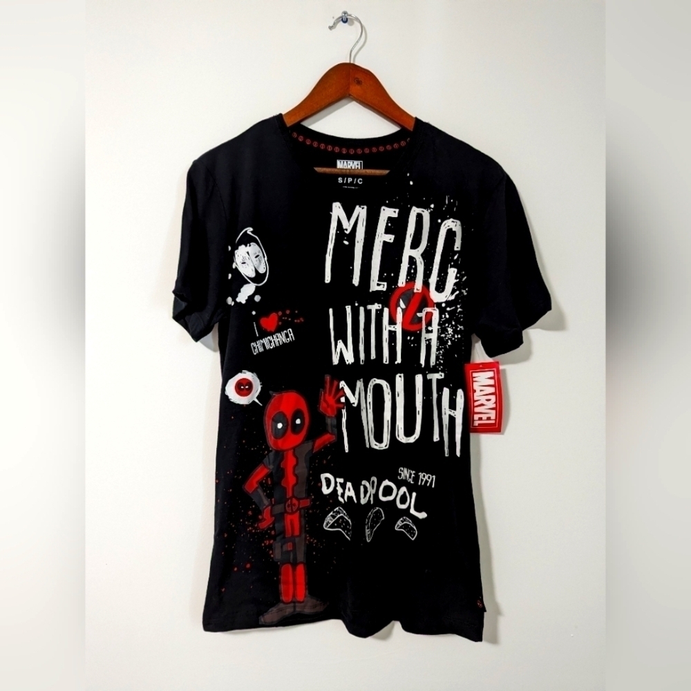 Marvel Deadpool Black Short Sleeves Size S